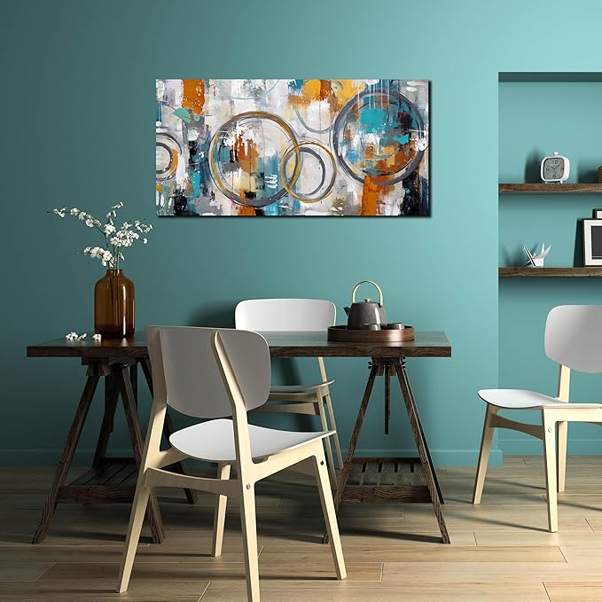 Abstract Painting for Living Room Canvas - Modern Art Work for Office Walls Ready to Hang 20" x 40"