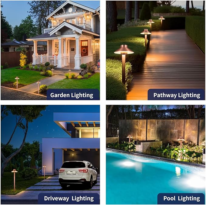 Brass Path Lights Copper, Low Voltage LED Landscape Pathway Lights, 12V Outdoor Waterproof Landscape Lighting(Hat) for Walkway Driveway Garden Yard Without G4 Bulb