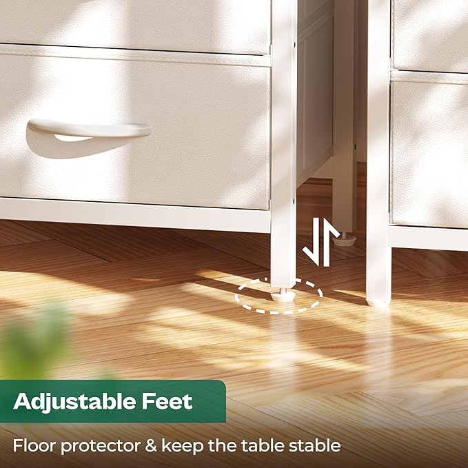 Huuger White Dresser with 5 Drawers & Charging Station, Tall Dresser for Bedroom, Tall Night Stand with PU Leather Finish, Open Shelf, Nightstand for Bedroom, Closet, Hallway, Entryway