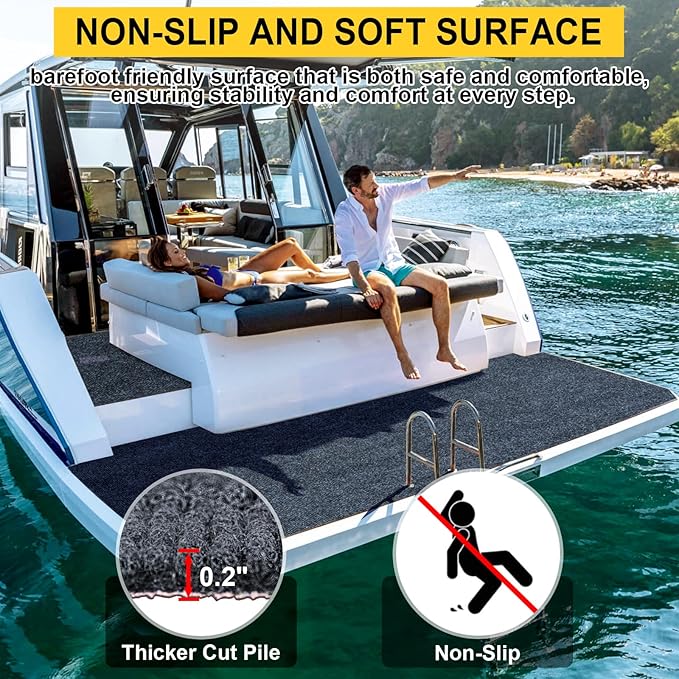 Marine Carpet,6 FT x 18 FT Dark Gray Indoor Outdoor Carpet 0.2" Thick Boat Carpet with Water-Proof TPE Backing, Non-Slide Outdoor Marine Carpet Roll for Home, Patio, Porch, Deck