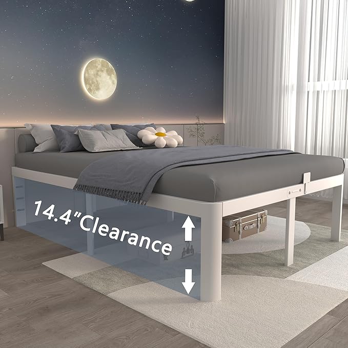 ITIMIDI 16 Inch White Bed Frame King Size with Round Corner Legs, Metal Platform Bed Frame King, Storage Space, No Box Spring Needed, Heavy Duty Steel Support 3500 LBS, Noiseless, Easy Assembly