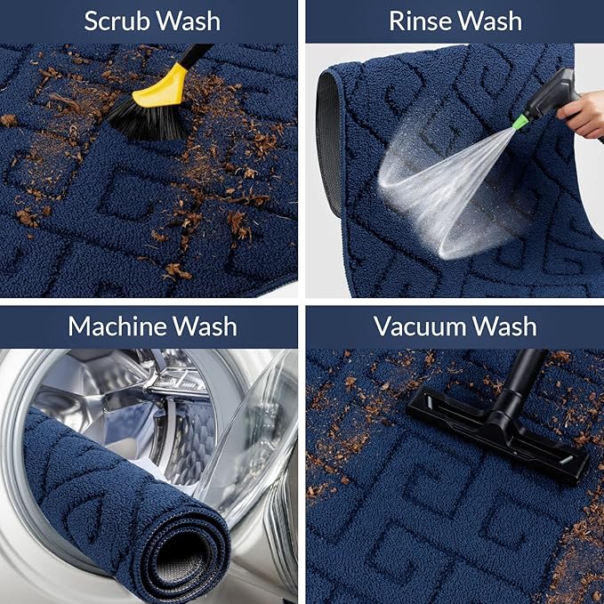 Walensee Indoor Doormat, Front Door Mat for Entrance (24"x35"Navy Blue) Machine Washable Entryway Rug, Non Slip Trapper Door Rugs Absorbent Dirt Low Profile Shoes Scraper Inside Floor Mats