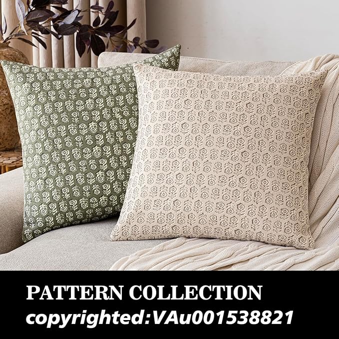 Foindtower Set of 2 Decorative Neutral Floral Print Throw Pillow Covers Vintage Accent Farmhouse Cushion Covers Boho Home Decor for Sofa Couch Chair Bedroom Living Room Outdoor,22×22 Inch,Ivory Beige