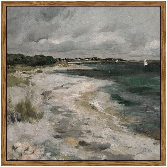InSimSea Square Framed Canvas Wall Art, Scenery Room Decor Classical Clouds Coastal Seaside Oil Painting Home Wall Decor Artwork, Art Prints Decor for Living Room, Bedroom, Office 10"x10"