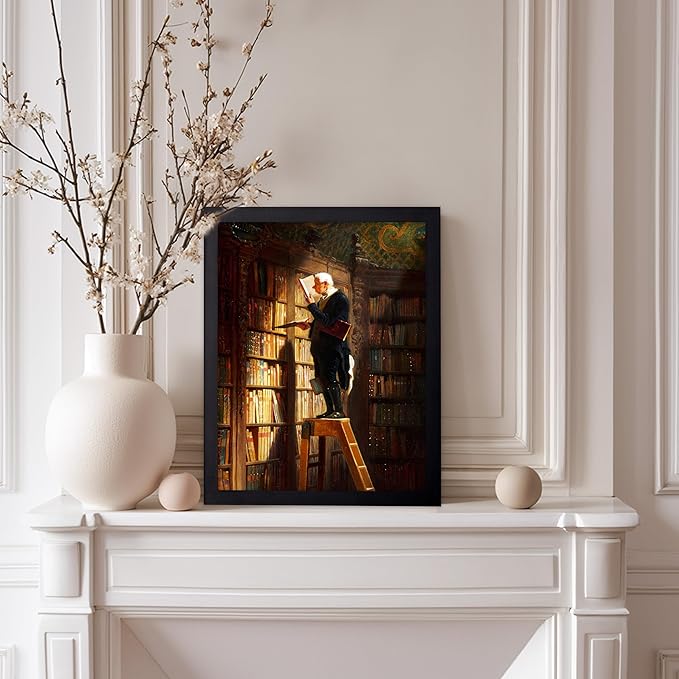 Poster Master Vintage The Bookworm Print - Retro Reading Book Print - Book Lover Art - Library Painting Wall Design - Librarian Art - Great Living Room or Office Wall Decor - 8x10 Black Framed