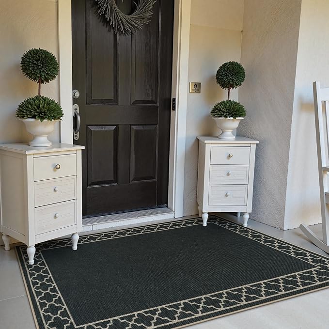 OJIA Easy Jute Front Door Mats Black Outdoor Rug 3x5, Washable Entryway Rug Indoor Doormat Bordered Indoor Outdoor Rugs Non-Slip Entry Rugs Farmhouse Area Rug for Porch Kitchen Living Room