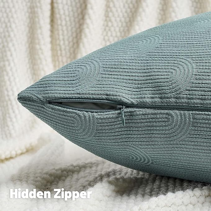 FUTEI Grey Blue Chenille Decorative Throw Pillow Covers 26x26 Inch Set of 2,Soft Cozy Striped Geometric Patterns Euro Pillow Sham,Modern Home Decor for Couch Bed Living Room