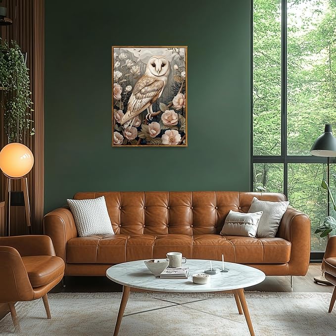 Djmwtb Vintage Framed Wall Art Floral Owl Canvas Wall Art Prints Flower Botanical Painting Nature Pictures Artwork for Bedroom Living Room 12x16in