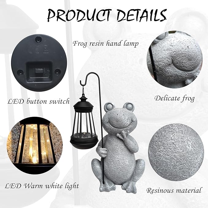Frog Solar Garden Statues,Resin Frog Figurine Decorations with Solar Lights Lantern, Outdoor Frog Garden Decor Art for Lawn,Yard, Unique Housewarming Gift for Women Mom Grandma