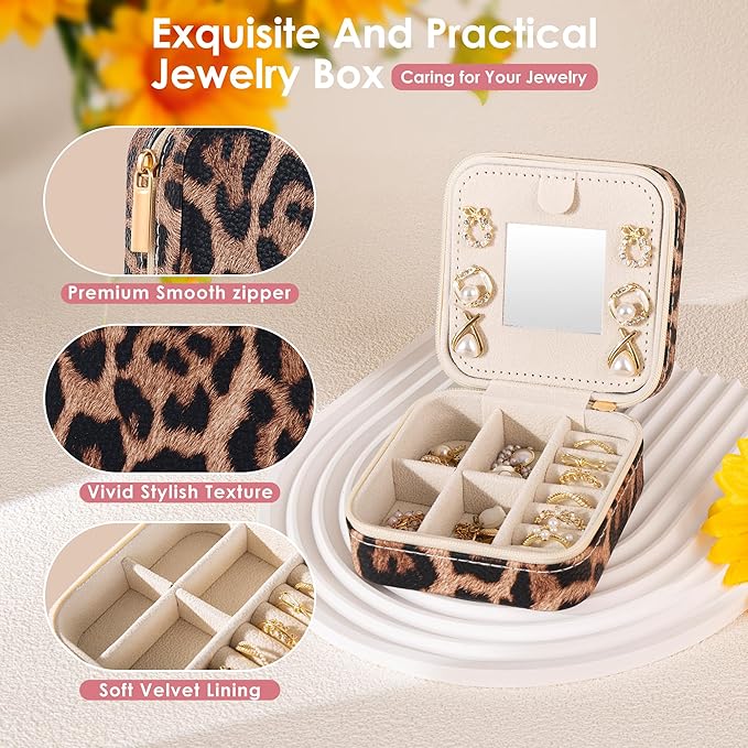 Leopard Print Jewelry Box, Cheetah Travel Jewelry Case for Women Girl, Animal Small Jewelry Organizer, Birthday Graduation Gift