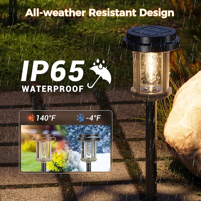 XMCOSY+ Solar Pathway Lights Outdoor, 20 LM LED Solar Garden Lights Seeded Glass, Waterproof IP65 Metal Outdoor Solar Lights for Yard Path Lawn Walkway Driveway Backyard (‎Black & Grey)