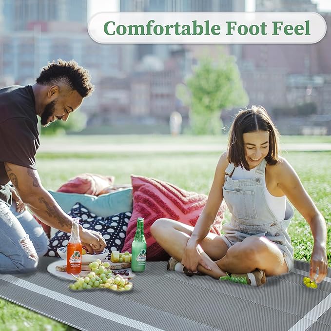 Ogrmar 5x8 FT Reversible Mats, Outdoor Rug for Patio Clearance, Waterproof Carpet, Plastic Straw Rug for Indoor Outdoor, Floor Mat&Rug for RV Porch Camping Backyard Deck Balcony Beach Trailer (Gray)