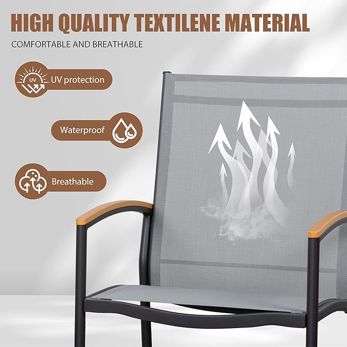 Shintenchi 3 Piece Outdoor Rocking Bistro Set, Textilene Fabric Small Patio Furniture Set, Front Porch Rocker Chairs Conversation Set with Table for Lawn, Garden, Balcony, Poolside (Light Gray)