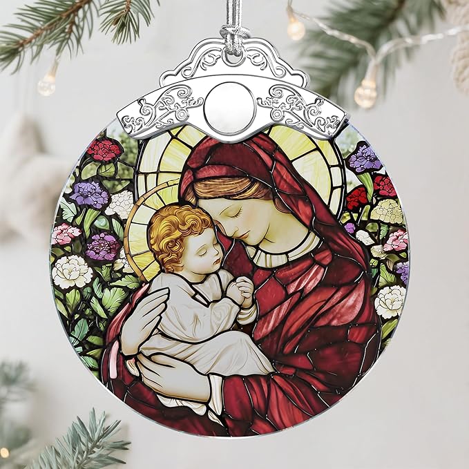 Virgin Mary Stained Glass Ornament, Christian Christmas Ornament, Religious Christmas Decoration, Holiday Decor, Gifts for Christian, Religious Gifts, Gift Exchange, Gift Idea