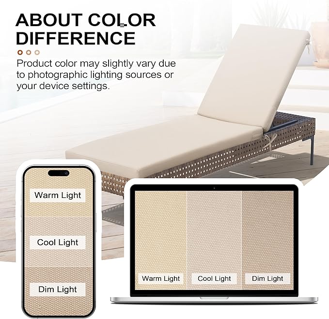 Crestlive Products Chaise Lounge Cushions Outdoor Set of 2, 72x21 Inch, Water Resistant Lounge Chair Cushions for Outdoor Furniture, Patio Cushions for Pool, Lawn, Beige, Khaki