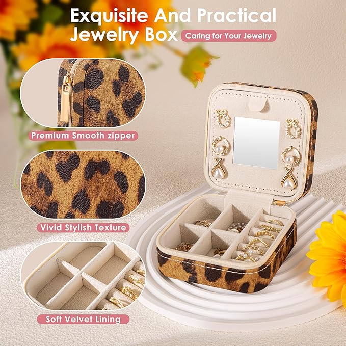 Leopard Print Jewelry Box, Cheetah Travel Jewelry Case for Women Girl, Animal Small Jewelry Organizer, Birthday Graduation Gift