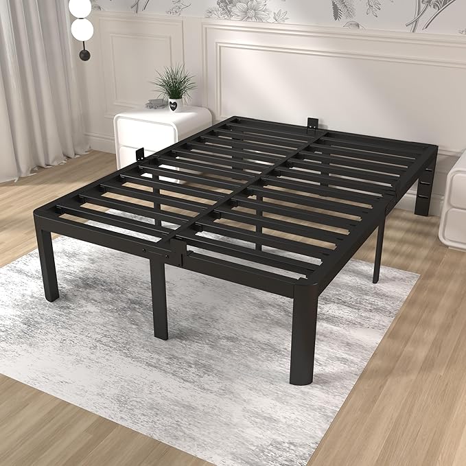 ITIMIDI 16 Inch Bed Frame King Size, Safety Design with Rounded Corner Legs and DIY Headboard, King Size Platform with Storage Space, Heavy Duty Foundation, Noise Free, No Box Spring Needed, Black