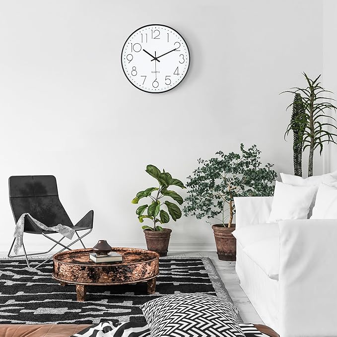 Lafocuse 12 Inch Silent Black Wall Clocks Battery Operated, Analog Wall Clock for Living Room Kitchen Bedroom Office Home Decor