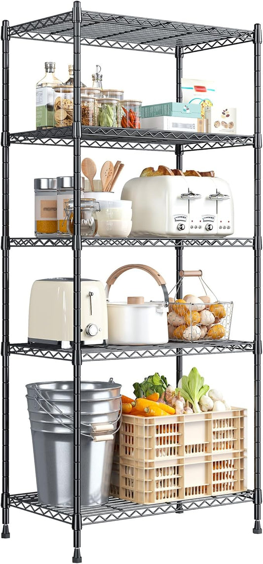 5 Tier Storage Shelves 1010LBS Wire Shelving Unit Adjustable Metal Shelving Pantry Shelves Sturdy Steel Commercial Shelf for Kitchen Pantry Closet Laundry School,13.6" D x 21.5" W x 59.4" H
