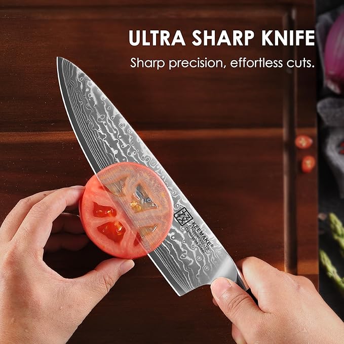 KEEMAKE Damascus Kitchen Knife Set 3 PCS, Sharp Knives Set for Kitchen, 67 Layers Damascus Chef Knives, Japanese Knife Sets with Full Tang Ergonomic Handle, Kitchen Knives for Meat Vegetable