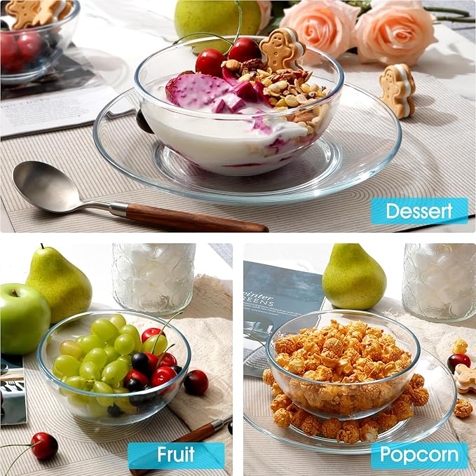 NUTRIUPS 6 Inch Glass Bowls, Small Glass Bowl Set, Clear Tempered Glass Salad Bowls for Kitchen Microwave and Oven Safe