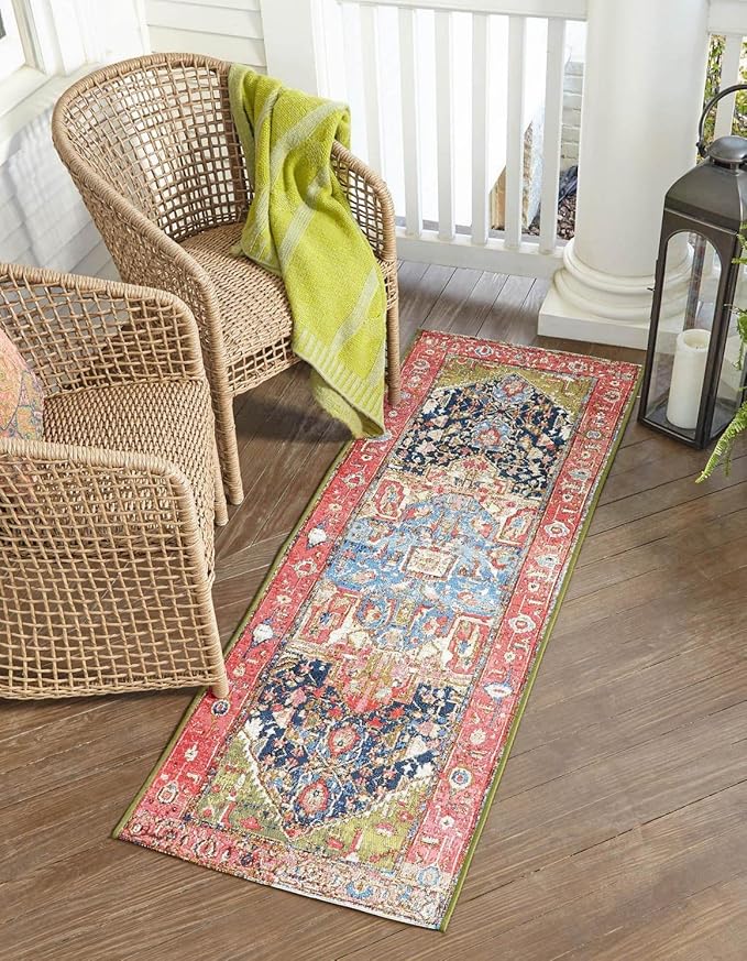 Unique Loom Outdoor Traditional Collection Area Rug - Limon (2' x 8' Runner Multi/Red)