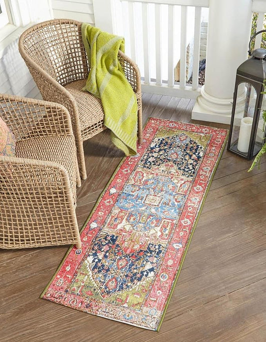 Unique Loom Outdoor Traditional Collection Area Rug - Limon (2' x 8' Runner Multi/Red)