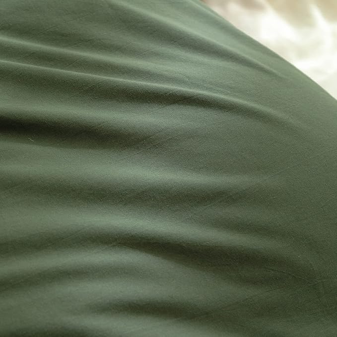 BESTOUCH Duvet Cover Set 100% Washed Cotton Linen Feel Super Soft Comfortable Chic Lightweight 3 PCs Home Bedding Set Solid Olive Green Oversized Queen