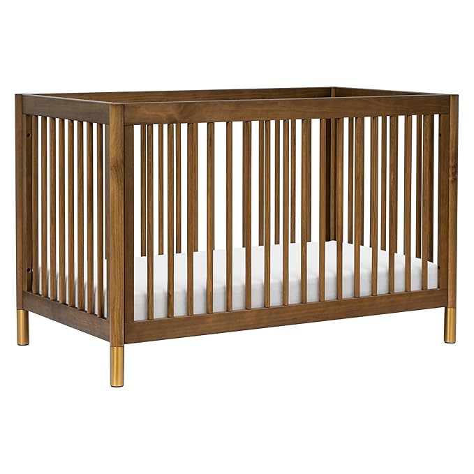 Babyletto Gelato 4-in-1 Convertible Crib with Toddler Bed Conversion in Natural Walnut and Brushed Gold Feet, Greenguard Gold Certified