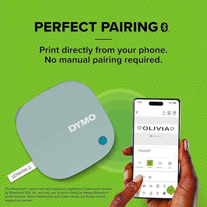 DYMO LetraTag 200B Bluetooth Label Maker | Compact Label Printer | Connects Through Bluetooth Wireless Technology to iOS and Android | Includes 1 White Paper Label Tape | Daydream Blue