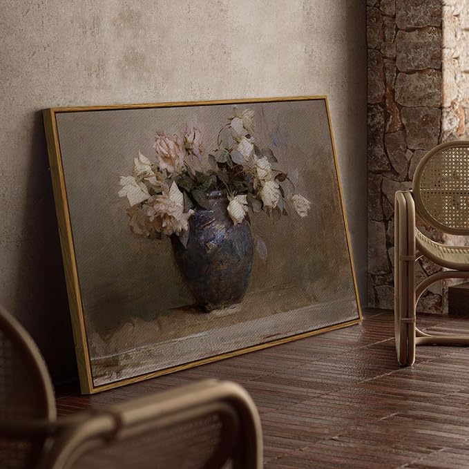 InSimSea Framed Canvas Wall Art Vintage Decor, Retro Floral Rustic Decorations for Living Room, Farmhouse Wall Decor for Living Room Bedroom, 24"x36"