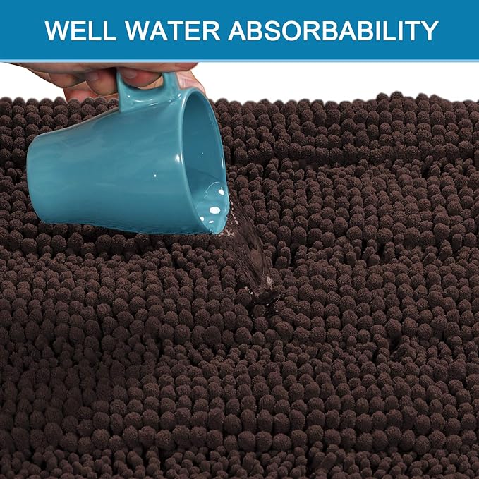 Bathroom Rugs Bath Rug Set 2 Piece Bathroom Contour Rug Toilet Mat Sets Non Slip Contour Bath Rug Set Ultra Thick Water Absorbent Striped Bath Mats Washable(20" x 32" Plus 20" x 20" U, Chocolate)