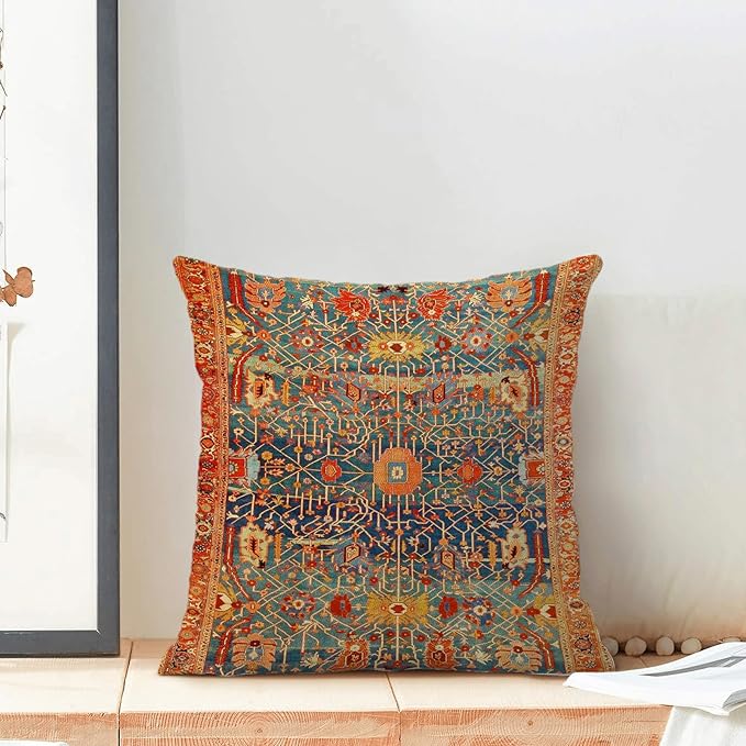 Boho Pillow Covers 18x18 Set of 2, Red Bohemian Ethnic Design Decorative Throw Pillow Covers Farmhouse Cushion Pillow Covers for Sofa Couch Outdoor