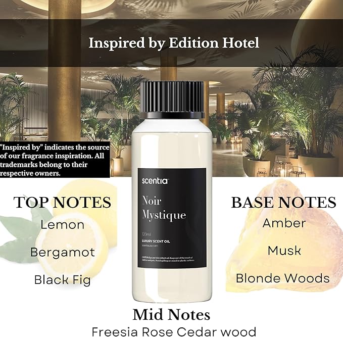 Hotel Diffuser Oil Inspired by The Edition Hotel Scent-50 mL 1.69 fl oz-Essential Oil Blend Rose, Lemon and Musk Notes for Aromatherapy Ultrasonic & Cold Diffusers-Noir Mystique, Mothers Day Gift