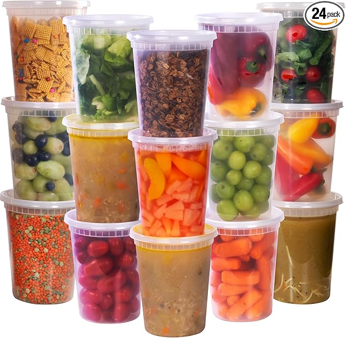 Galashield Deli Containers with Lids 32 oz. [24 Sets] Plastic Soup Containers with lids Deli Cups, To Go Food Containers