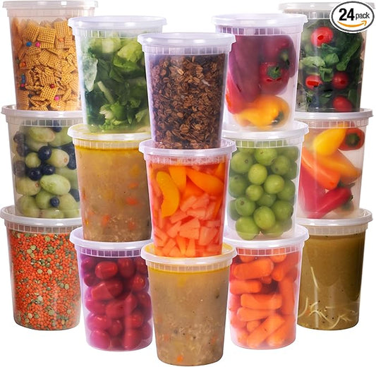 Galashield Deli Containers with Lids 32 oz. [24 Sets] Plastic Soup Containers with lids Deli Cups, To Go Food Containers