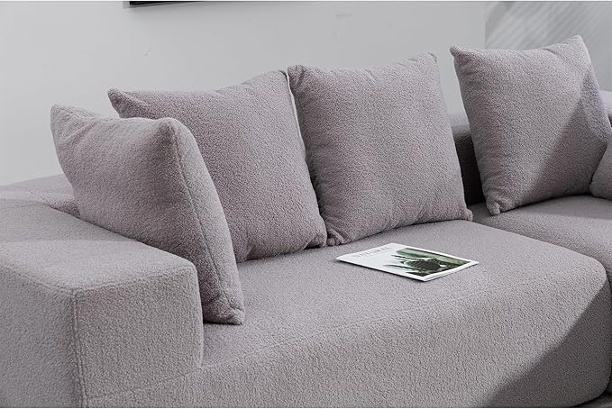 KEIKI L-Shape Cloud Sectional Sofa, 96” Modern Modular Boneless Couch with Left Chaise Lounge, Upholstered Couches for Living Room Bedroom, Light Grey