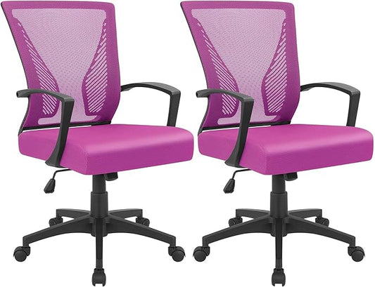 Furmax Office Chair Ergonomic Computer Desk Mesh Chair Mid Back Swivel Lumbar Support with Armrest (2, Pink)