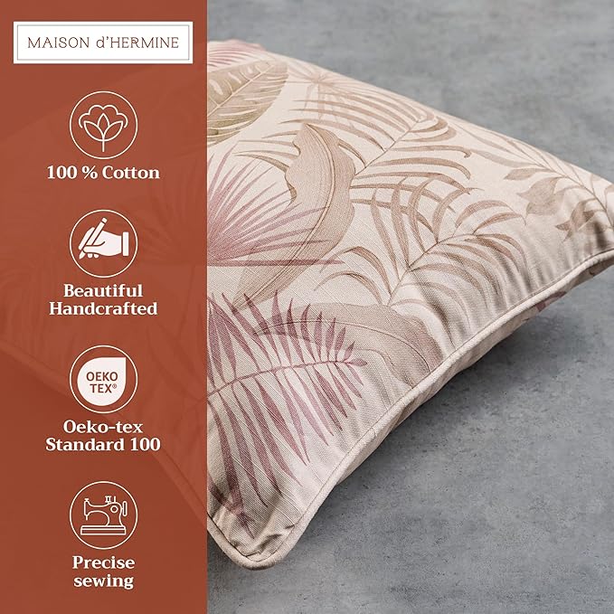 Maison d' Hermine Decorative Pillow Covers 18 x 18 Inch Square 100% Cotton Throw Pillow Covers with Invisible Zipper Cushion Case for Living Room Couch, Chair, Sofas, Bedroom, Home (Creole - Beige)