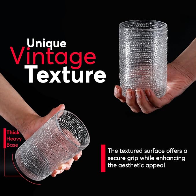 Hobnail Drinking Glasses, Vintage Glassware Set of 6, Vintage Drinking Glasses 16.2 oz, Bubble Glasses Drinking, Hobnail Glasses, Vintage Glass Cups, Jupiter Glasses for Juice, Soda, Beer, Whisky