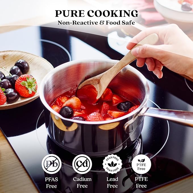 Alva Maestro 7-Piece Stainless Steel & Nonstick Cookware Set – PFAS/PFOA/PTFE-Free, Non-Toxic Nonstick, Induction & Oven Safe – Even-Heat Technology, Easy to Clean, Professional Quality Pots & Pans