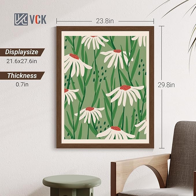 VCK 22x28 Poster Frame Set of 4 - Brown, Gallery-Quality Wood Picture Frames, 1.1-Inch Wide Border, Polished Plexiglass, Vertical or Horizontal Wall Display for Photo/Art/Prints, Brown