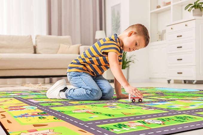 Sorbus Car Mat - City Road Washable Rug for Kids, Car Carpet, Floor Play Mats, Easy to Clean Washable Rugs for Safe and Fun Travel (Large)
