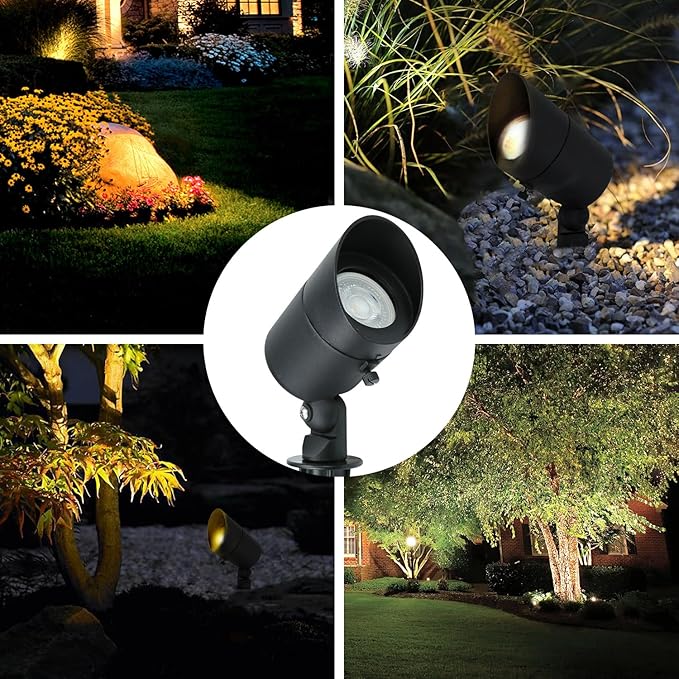 Lumina Lighting® 5W Landscape Lighting 12V Landscape Lights Low Voltage Landscape Spotlights Warm White Waterproof Outdoor Replaceable LED Bulb for Garden,Lawn,Porch,Patio and Yard (Black) (2-Pack)