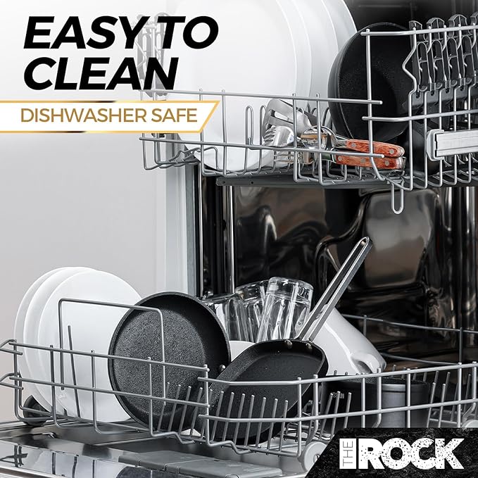 THE ROCK Single Serve Nonstick Pots and Pans Set, 4pc Portion Control Cookware Set with Rock.Tec, Scratch/Stain/Crack Proof, Oven & Dishwasher Safe, Perfect for Dorm, Camping & Small Kitchens, Black