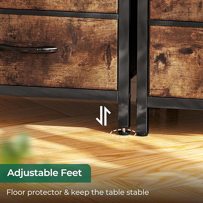 Huuger Nightstands Set of 2, End Tables with Charging Station, Fabric Drawers, Bedside Tables with USB Ports and Outlets, Night Stands for Bedroom, Rustic Brown