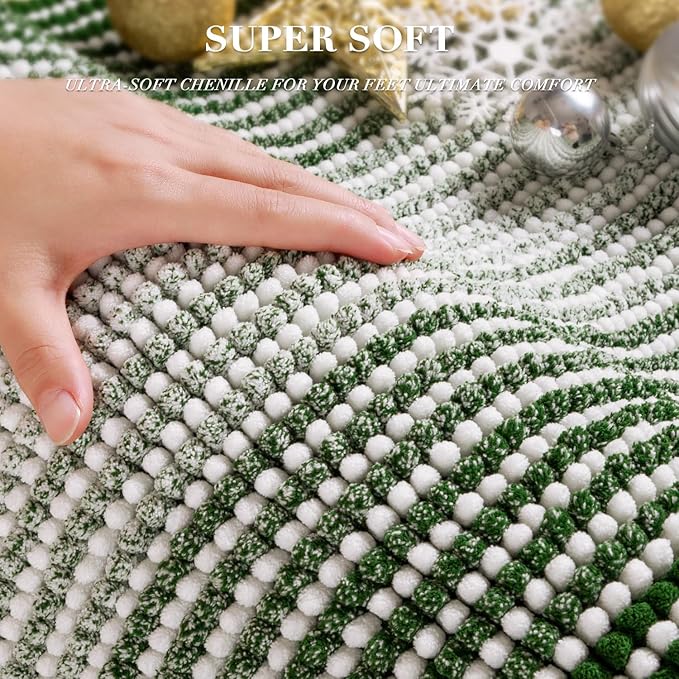 Bathroom Rugs and Mats Sets, 2 Piece Thick Absorbent Chenille Bath Mat Rug Set Non Slip, Soft Shaggy Bath Room Floor Mats for Bathroom, Machine Washable (Hunter Green, 20" x 47" Plus 20" x 32")