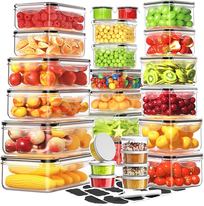 54 PCS Food Storage Containers with Lids Airtight (27 Lids &27 Containers) Leakproof Meal-Prep Kitchen Organization,Stackable Containers for Food Plastic Microwave/Dishwasher Safe with Labels & Pen