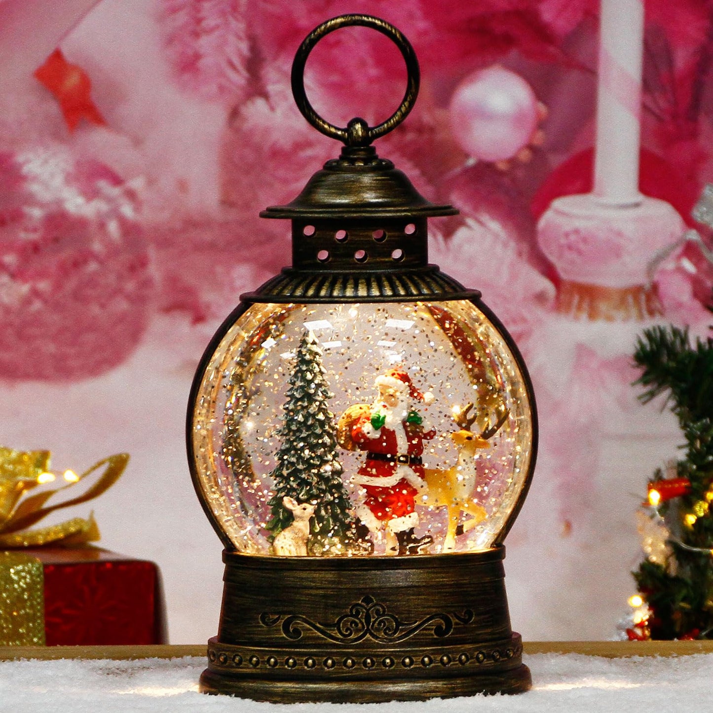 Christmas Snow Globes Christmas Decorations, Lighted Musical Snow Globes Lantern, Santa Decoration Indoor Home Décor & Gift, 6H Timer, USB/Battery Operated
