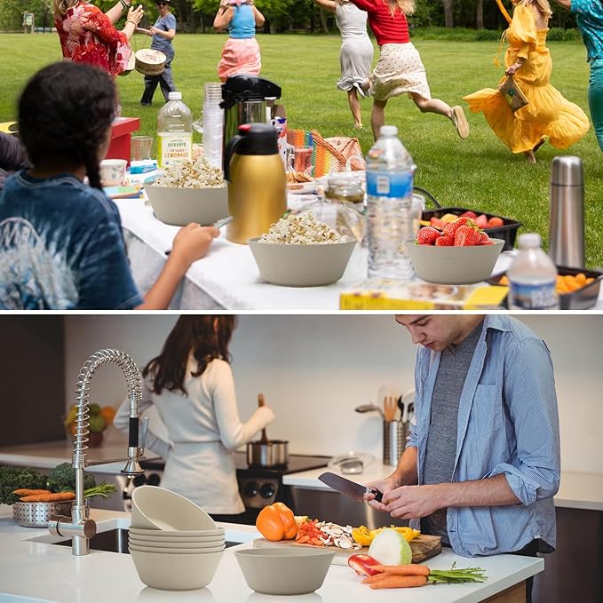 Wheat Straw Bowl Sets with Textured Pattern,6 PCS Unbreakable Cereal Bowl 36 OZ,Microwave and Dishwasher Safe Bowls,Soup Bowl Sets BPA Free for Salad (Beige